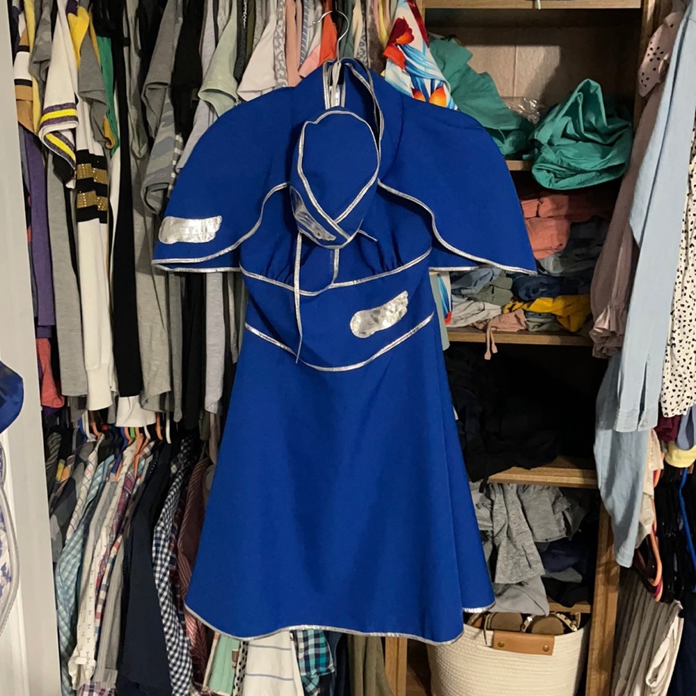 Blue Mini Dress with Decorative Silver Trim
